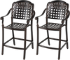 Set of 2 outdoor bar stools in copper, featuring ergonomic design and weather-resistant cast aluminum for patio use.