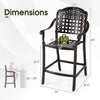 Dimensions of a cast aluminum outdoor bar stool, featuring ergonomic design and sturdy construction for patio use.