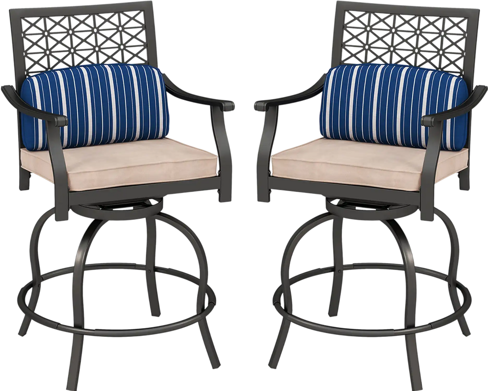 Set of 2 Outdoor Bar Height Chair with Soft Cushions