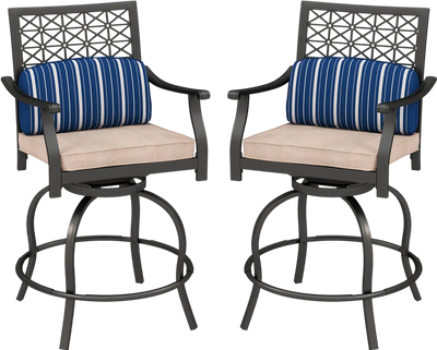 Costway Outdoor Swivel Bar Height Chairs Set of 2 w/ Cushions 80734129 New