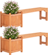 Outdoor bench set with raised garden bed, made of fir wood, featuring spacious seating and detachable bottom plates for drainage.