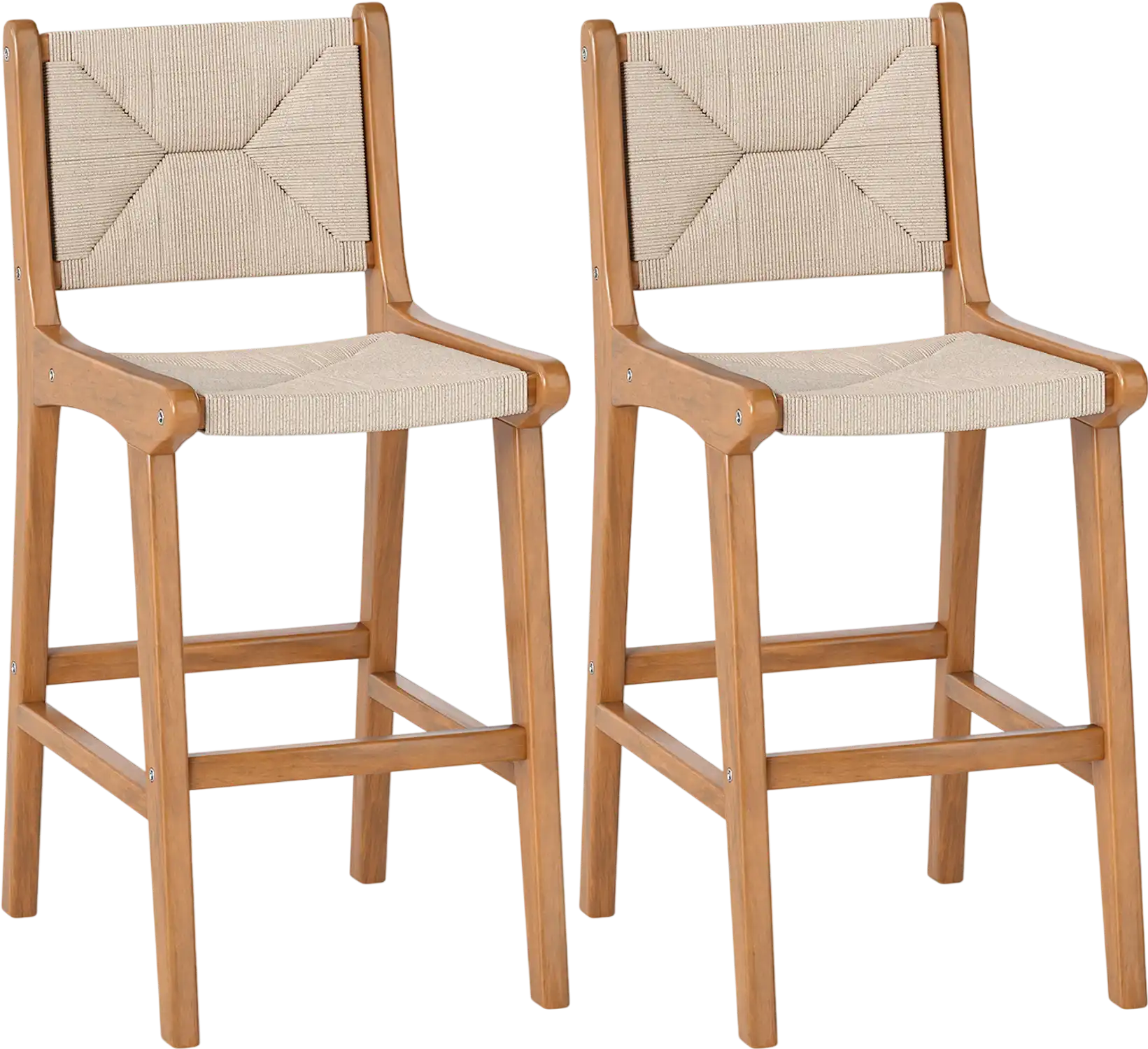 Costway Outdoor Counter Height Patio Bar Stool Set of 2 Woven Rope Teak Wood Frame 84021786 New