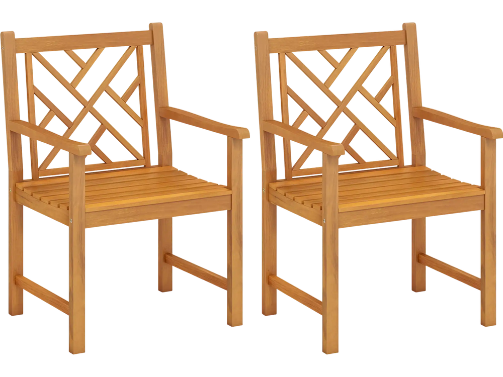 Set of 2 Outdoor Dining Chairs Acacia Wood with Cross-Pattern Backrest