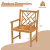 Acacia wood outdoor dining chair with cross-pattern backrest, dimensions 24" x 22.5" x 36", supports up to 400 lbs.