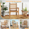 Outdoor patio chair made of Indonesian teak wood with slatted seat, ideal for backyard and porch use.