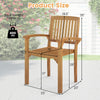 Outdoor patio chair dimensions showcasing sturdy Indonesian teak wood, slatted seat, and ergonomic design for comfort.