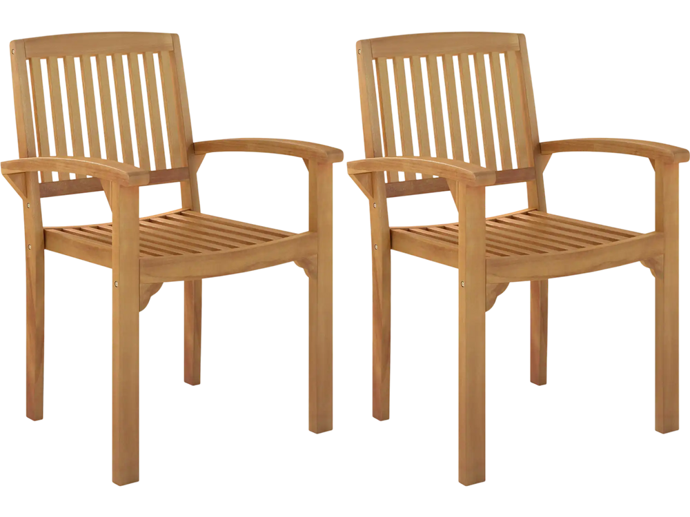 Set of 2 Outdoor Patio Chair with Slatted Seat and Curved Seat