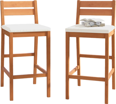 Costway Outdoor Wood Barstools Set of 2 Soft Seat Cushion Off White 97451862 New