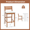 Dimensions of outdoor wood barstools with soft off-white cushions, featuring a sturdy eucalyptus frame and ergonomic.