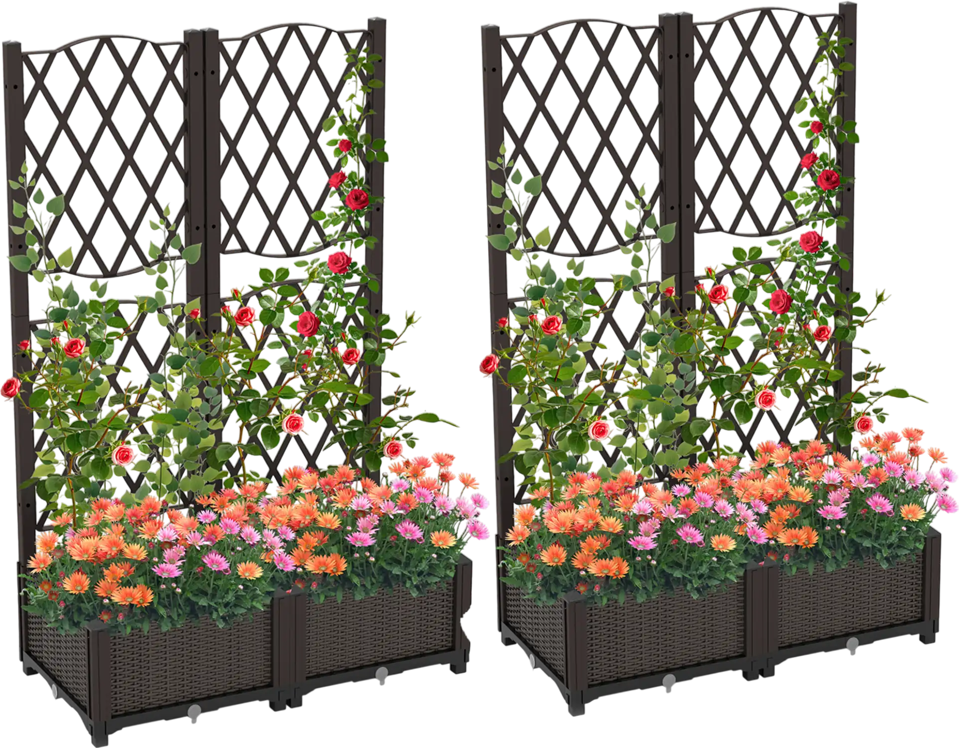 Costway Set of 2 PE Rattan Raised Garden Bed Trellis Planter Box for Climbing Plants 82612463 New