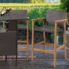 Set of 2 PE wicker patio bar chairs with acacia wood armrests, featuring a curved seat and stable X-shaped frame for.