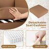 Detachable seat cushion of a brown PU leather accent chair with built-in spring bag and elastic sponge for comfort.