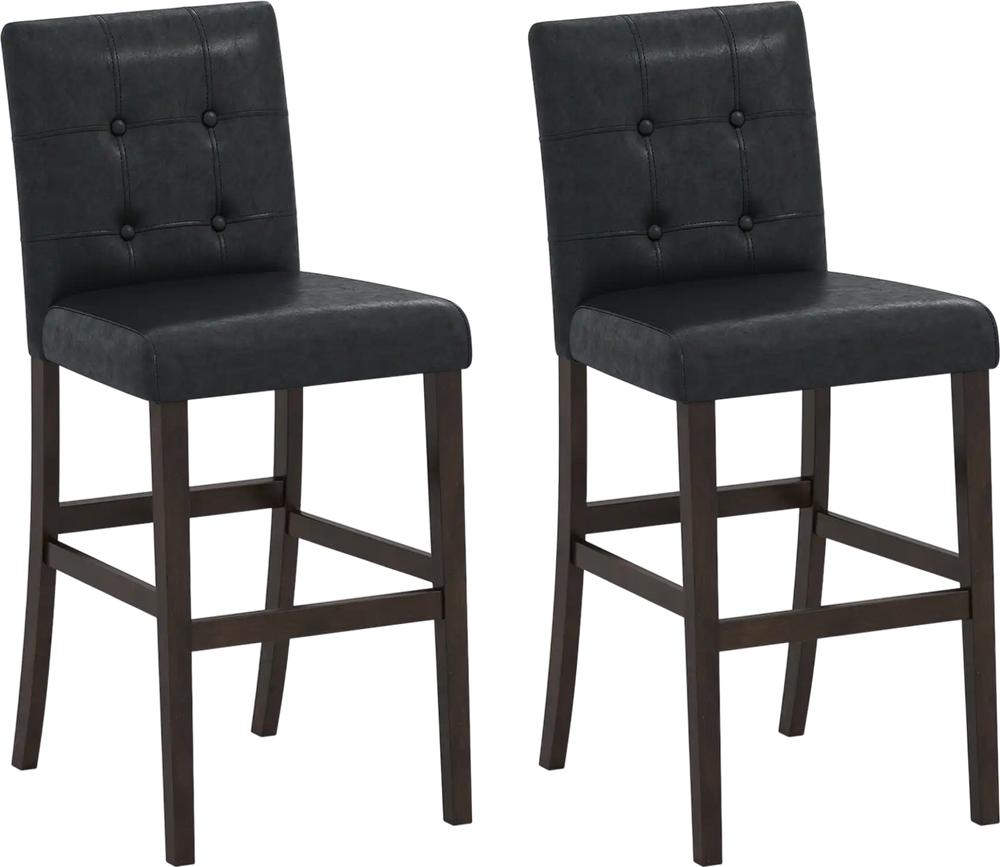 Set of 2 PVC leather bar stools with solid rubber wood legs, featuring comfortable upholstery and a stylish design for.