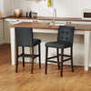 Set of 2 PVC leather bar stools with solid wood legs, featuring a comfortable upholstered seat, ideal for kitchen use.