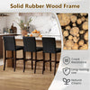 Set of 2 PVC leather bar stools with solid rubber wood legs, featuring a comfortable seat and back for kitchen or bar.