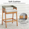 Counter height bar stool with soft gray cushion and PE wicker backrest, ideal for patio and garden seating.