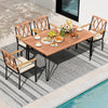 Set of 2 patio dining chairs with acacia wood armrests and removable cushions, perfect for outdoor dining.