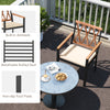 Patio dining chair with acacia wood armrests, removable cushion, and slatted backrest for outdoor comfort and style.