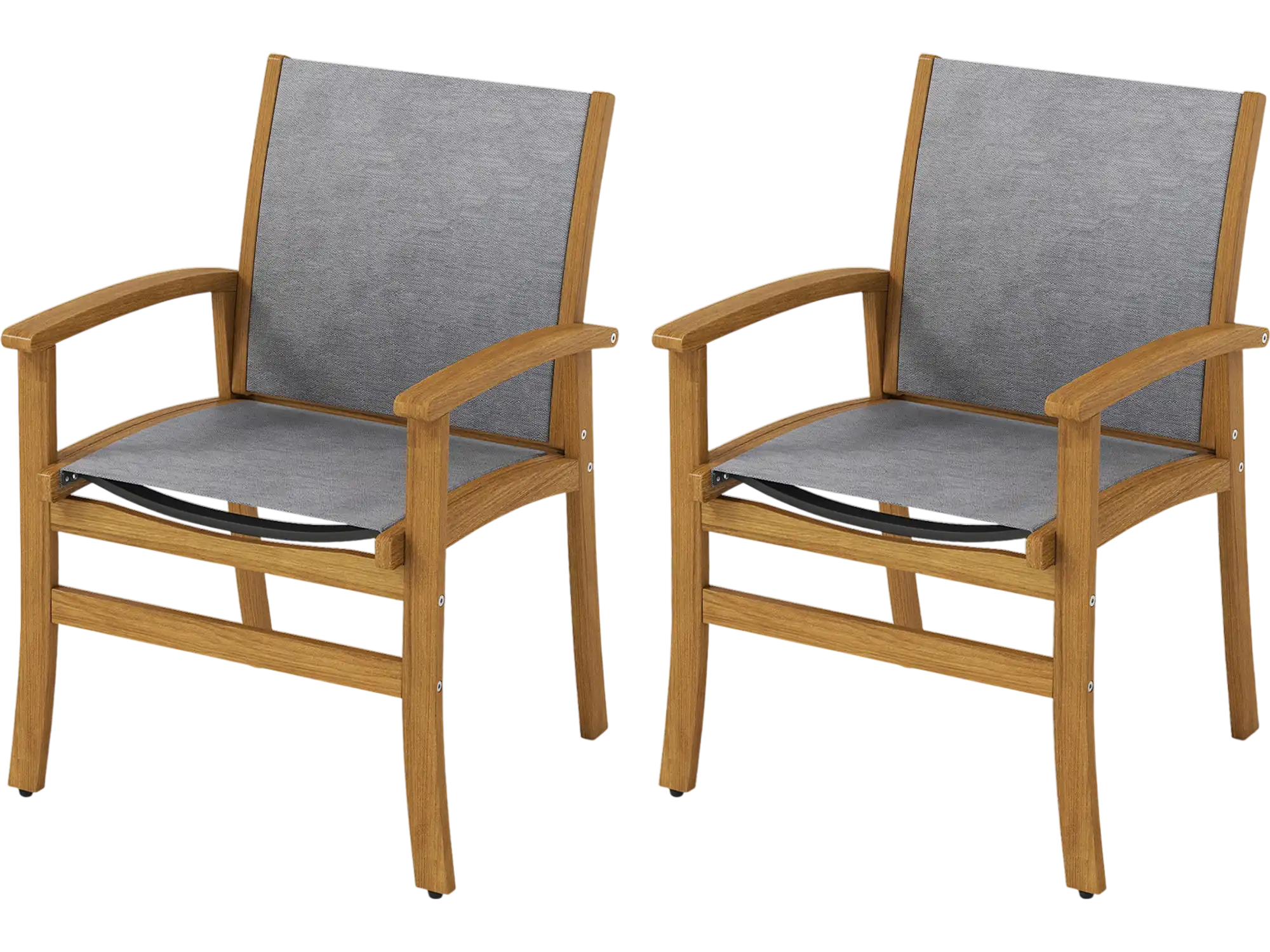 Costway Patio Dining Chairs Set of 2 Acacia Wood Armchairs Breathable Fabric 148576932 New