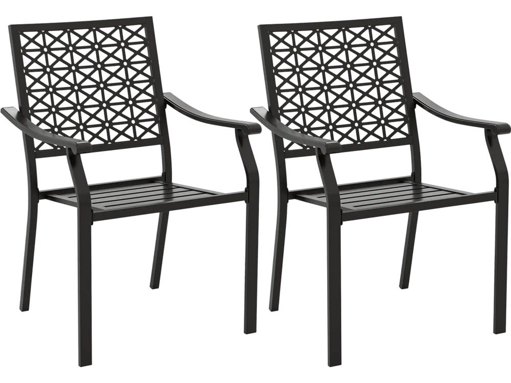 Set of 2 Patio Dining Chairs with Curved Armrests and Reinforced Steel Frame