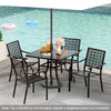 Set of 2 patio dining chairs with curved armrests, reinforced steel frame, ideal for poolside or backyard dining.