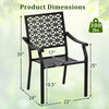 Dimensions of a patio dining chair with curved armrests, reinforced steel frame, and a 300 lbs weight capacity.