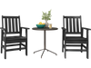 Set of 2 black patio dining chairs with wide armrests and slatted seats, perfect for outdoor relaxation.