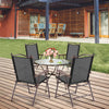 Set of 2 brown folding sling back chairs with a durable steel frame, perfect for outdoor relaxation and camping.
