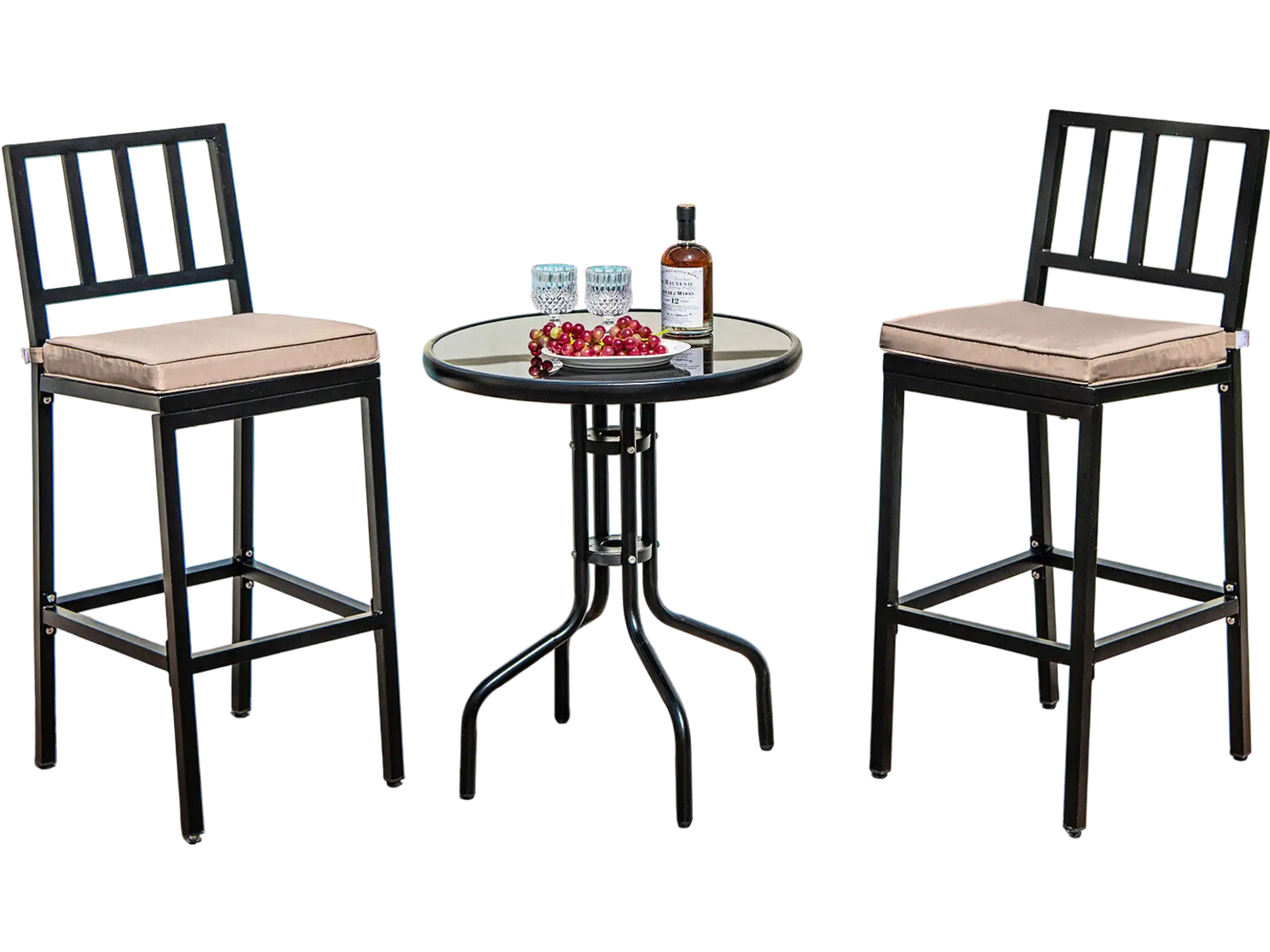 Costway Set of 2 Patio Bar Chairs w/ Detachable Cushion Footrest Vertical Stripes 67482935 New
