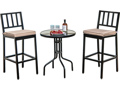 Costway Set of 2 Patio Bar Chairs w/ Detachable Cushion Footrest Vertical Stripes 67482935 New