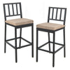 Set of 2 patio bar chairs with detachable cushions, metal frame, and footrests for indoor and outdoor use.