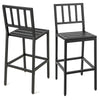 Set of 2 patio bar chairs with detachable cushions, featuring a heavy-duty metal frame and stylish vertical stripes.