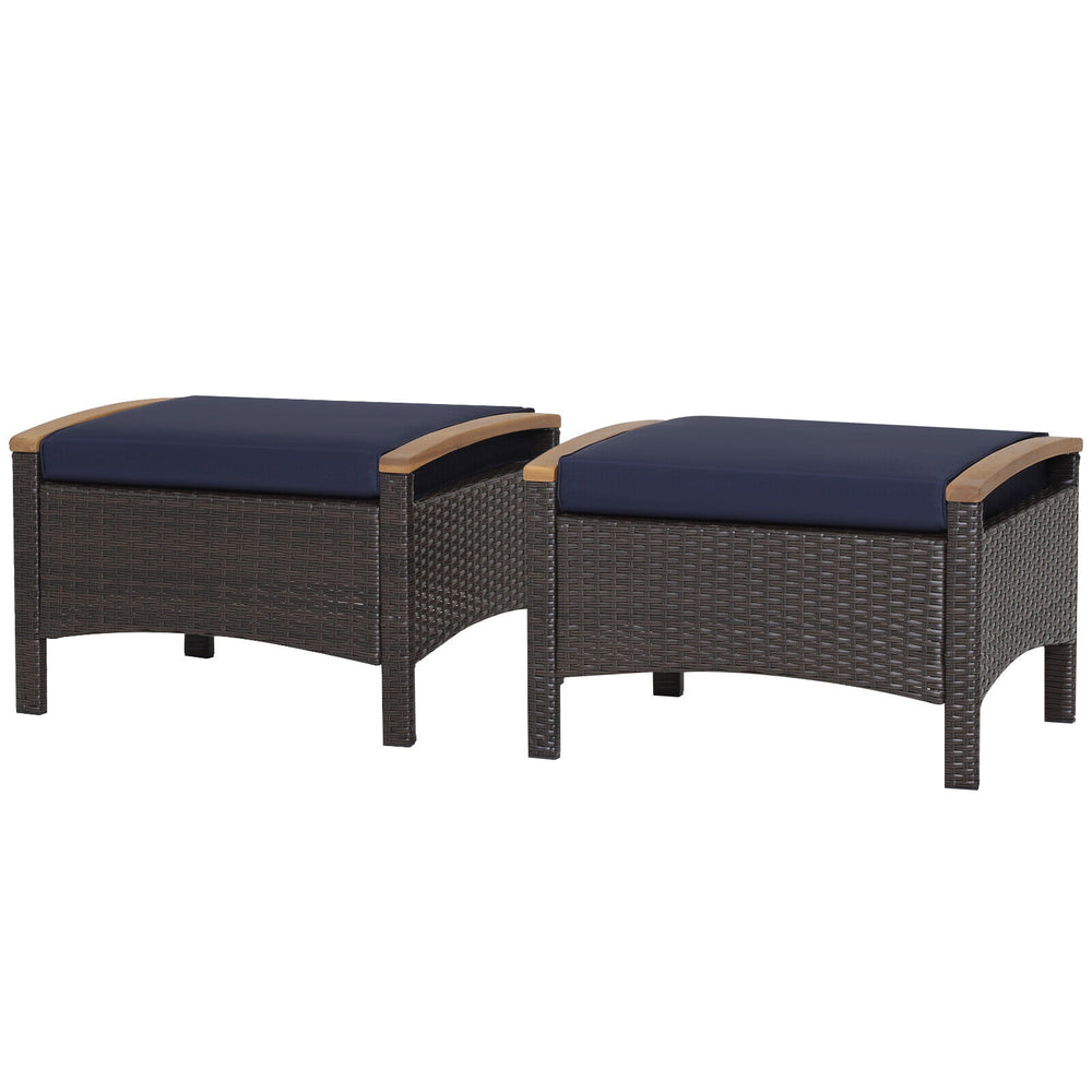 Set of 2 Fade-Resistant Wicker Patio Ottoman-Navy - Gallery View 1 of 10