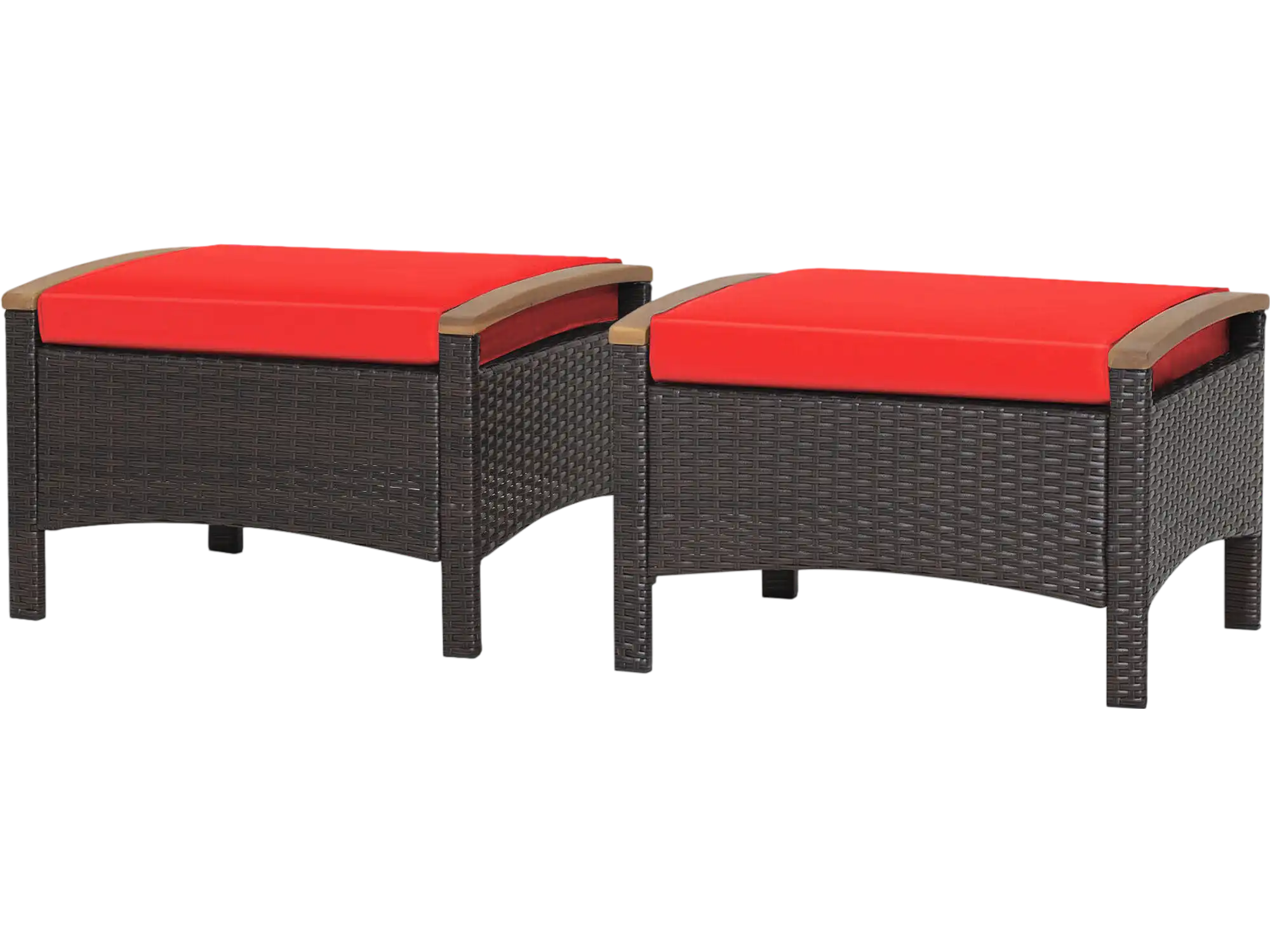 Costway Set of 2 Wicker Patio Ottomans Red Fade-Resistant 24689537 New