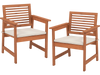 Set of 2 Patio Solid Wood Dining Chairs with Cushions and Slatted Seat
