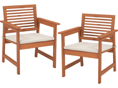 Costway Set of 2 Patio Solid Wood Dining Chairs w/ Cushions Slatted Seat 194275863 New