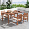 Set of 2 solid wood dining chairs with cushions, featuring slatted seats, perfect for outdoor patio dining.