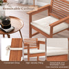 Solid wood dining chair with removable cushion, featuring a slatted seat and convenient fixing straps for outdoor use.
