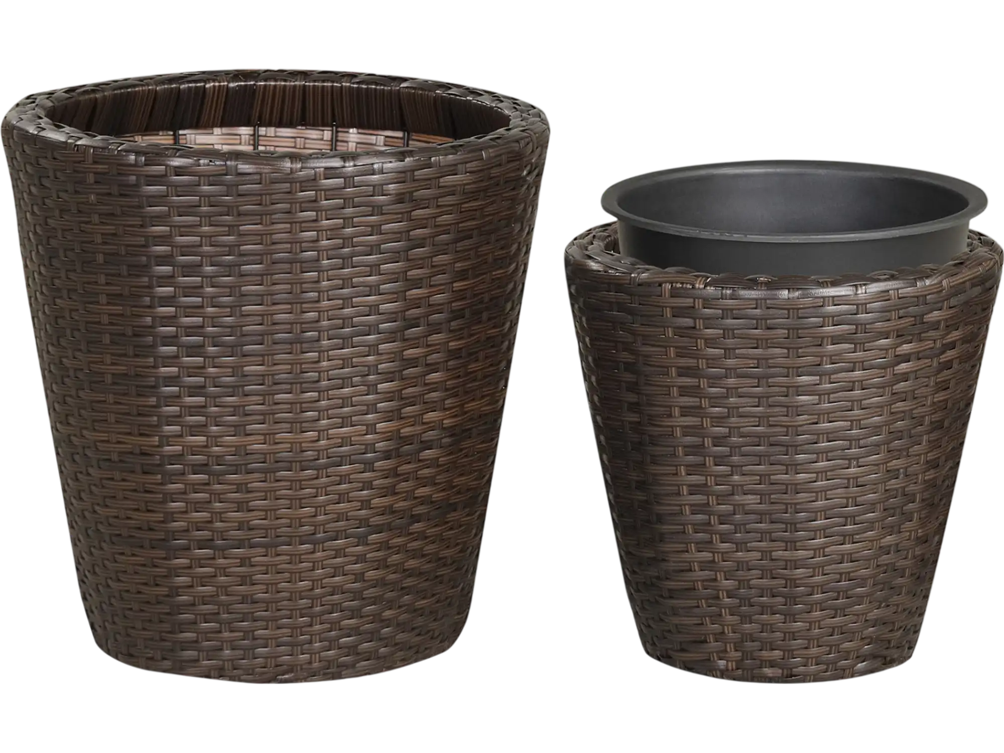 Costway Set of 2 Rattan Plastic Taper Planters w/ Drainage Holes & Saucers 28010323 New