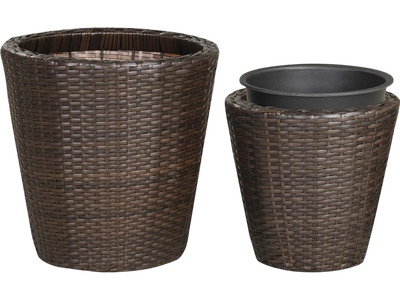 Costway Set of 2 Rattan Plastic Taper Planters w/ Drainage Holes & Saucers 28010323 New