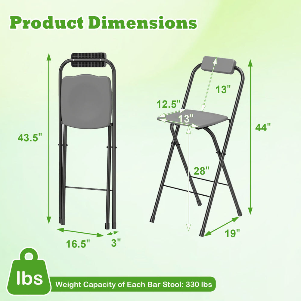 Set of 2 Portable Bar Height Stools with Ergonomic Seat and Comfortable Footrest - Gallery View 4 of 6