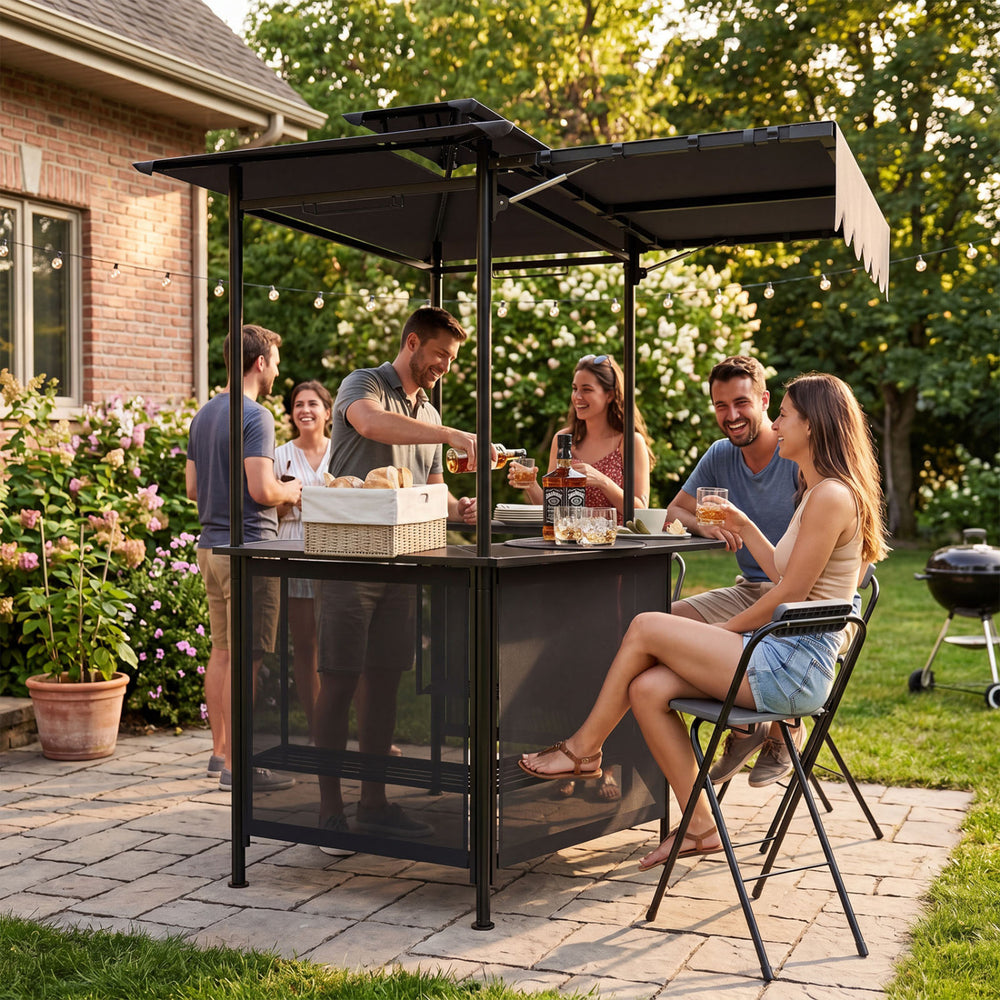 Set of 2 Portable Bar Height Stools with Ergonomic Seat and Comfortable Footrest - Gallery View 5 of 6