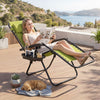 Portable zero gravity chair in gray with cup holder tray, adjustable pillow, and reclining feature for outdoor.