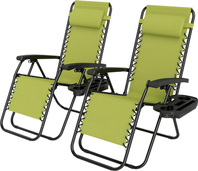 Costway Set of 2 Portable Zero Gravity Beach Chairs w/ Cup Holder Trays Backrest 78084458 New