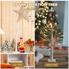 Pre-lit 2ft white twig birch tree with 24 LED lights, showcasing daytime and nighttime views for festive indoor.