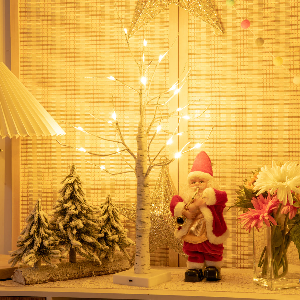 Pre-lit white twig birch tree with bendable branches, ideal for Christmas holiday indoor decoration.