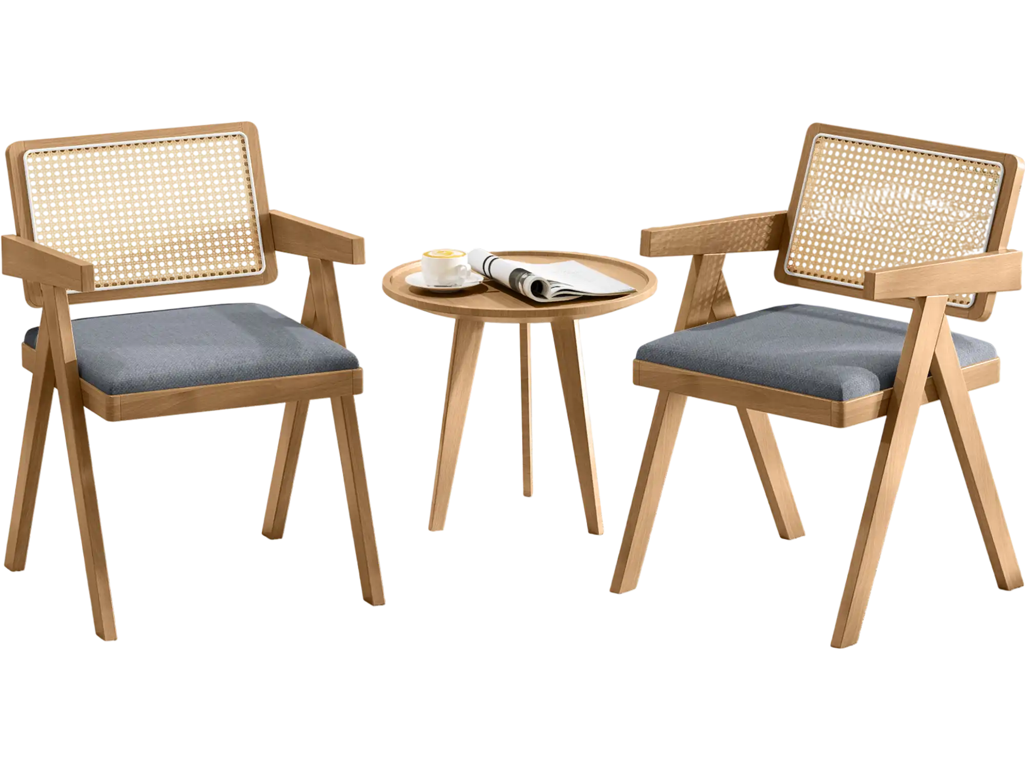 Costway Set of 2 Rattan Accent Chairs w/ Padded Cushion Rubber Wood Frame Gray 359781462 New