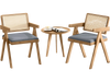 Set of 2 gray rattan accent chairs with padded cushions and rubber wood frames, perfect for dining or living room decor.