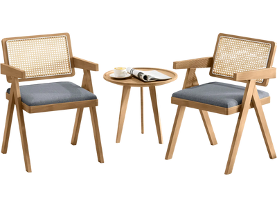 Costway Set of 2 Rattan Accent Chairs w/ Padded Cushion Rubber Wood Frame Gray 359781462 New