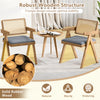 Set of 2 gray rattan accent chairs with padded cushions and solid rubber wood frame, ideal for dining or living rooms.